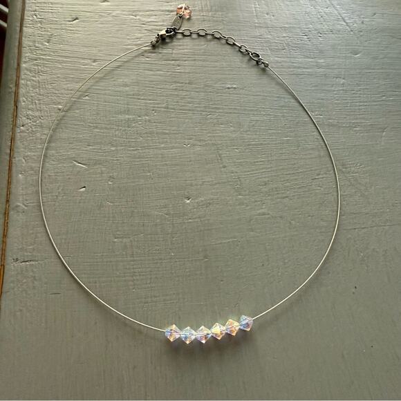 Sabika Silver & Opalescent Crystal Beads Necklace - Picture 6 of 8